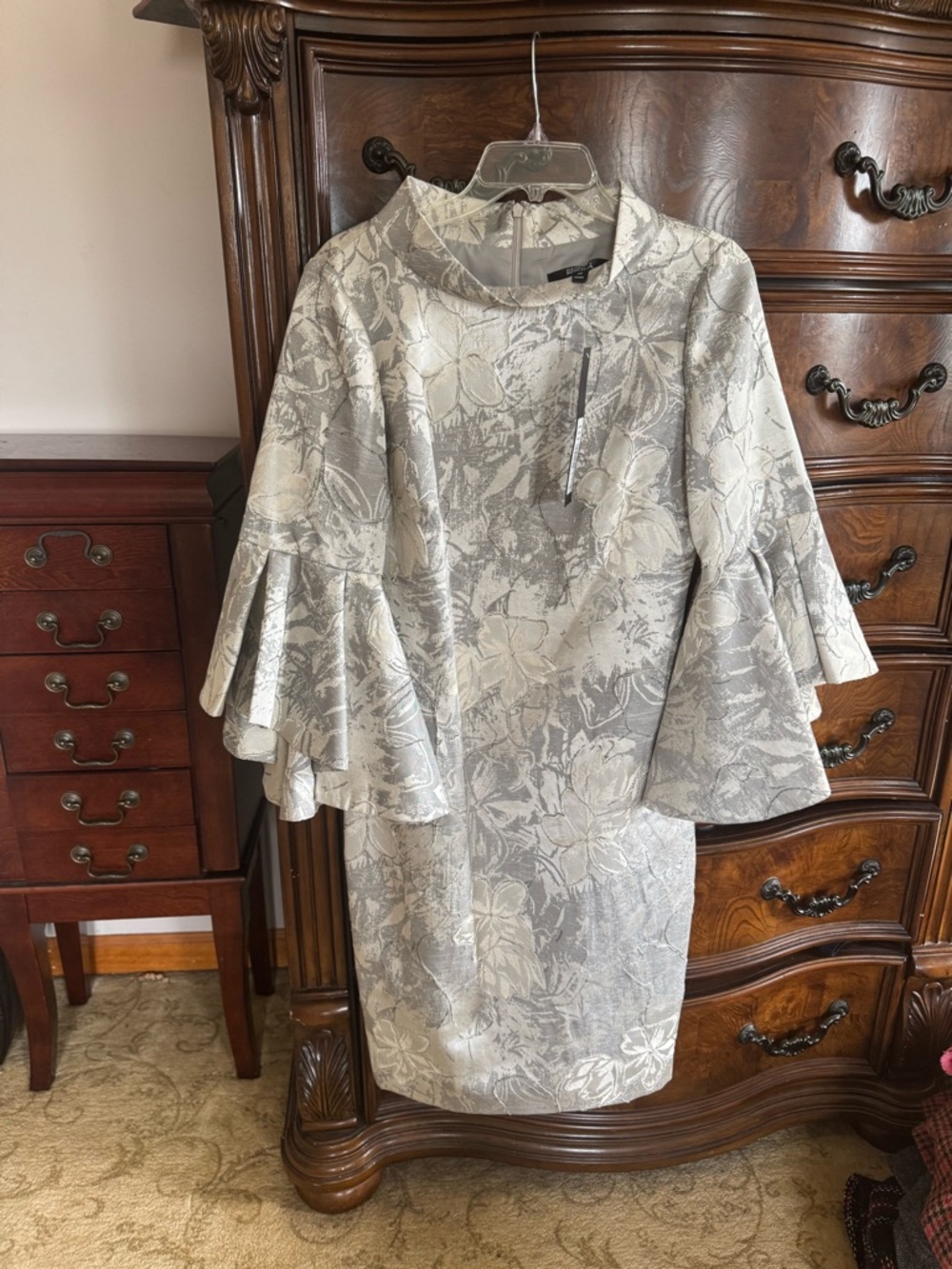 Badgley Mishka Platinum Embroidered Bell Sleeve Dress S 10